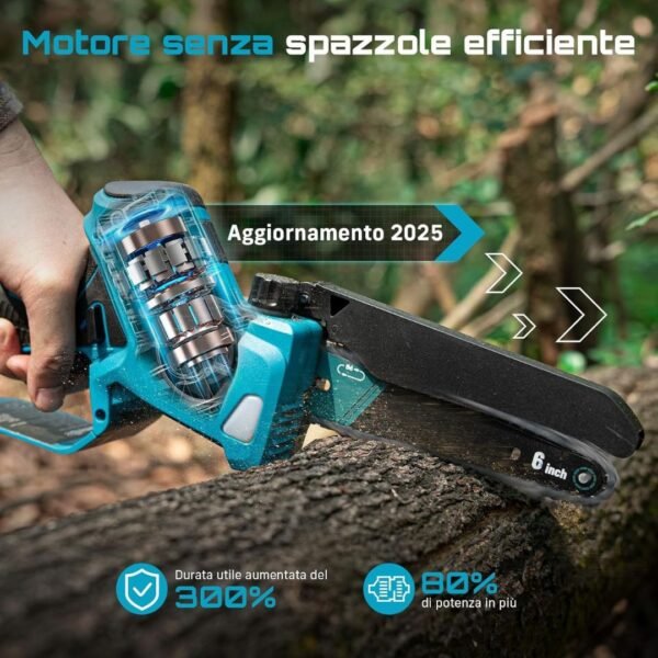 Motosega Elettrica Compatta a Batteria con Motore Brushless e Lubrificazione Automatica - immagine 2
